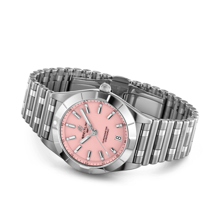  Shop Authentic Breitling Chronomat 32 Diamonds Pink Dial Silver Steel Strap Watch for Women - A77310101K1A1 - Luxxuri