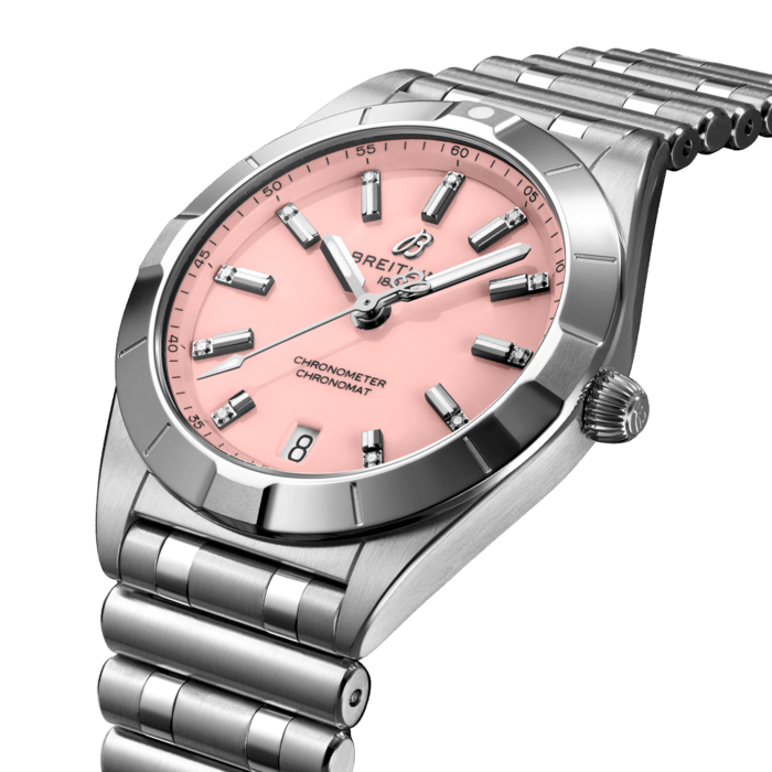  Shop Authentic Breitling Chronomat 32 Diamonds Pink Dial Silver Steel Strap Watch for Women - A77310101K1A1 - Luxxuri