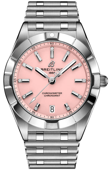 Shop Authentic Breitling Chronomat 32 Diamonds Pink Dial Silver Steel Strap Watch for Women - A77310101K1A1 - Luxxuri