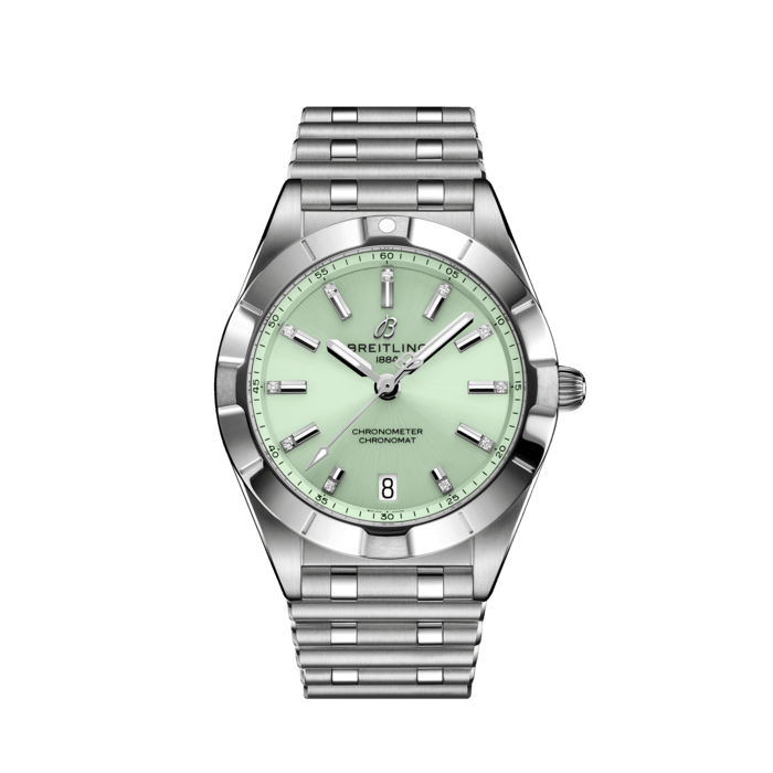  Shop Authentic Breitling Chronomat 32 Diamonds Green Dial Silver Steel Strap Watch for Women - A77310101L1A1 - Luxxuri