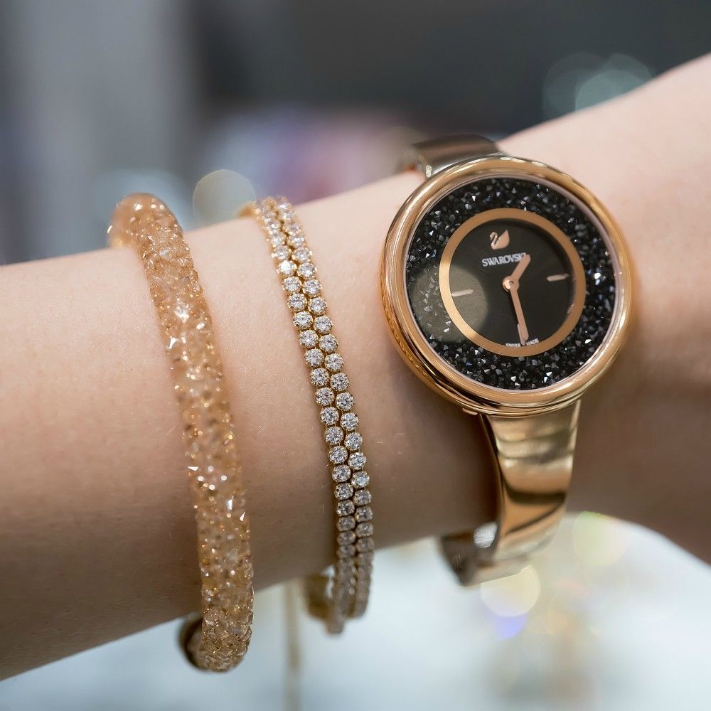  Shop Authentic Swarovski Crystalline Pure Black Dial Rose Gold Steel Strap Watch for Women - 5295334 - Luxxuri