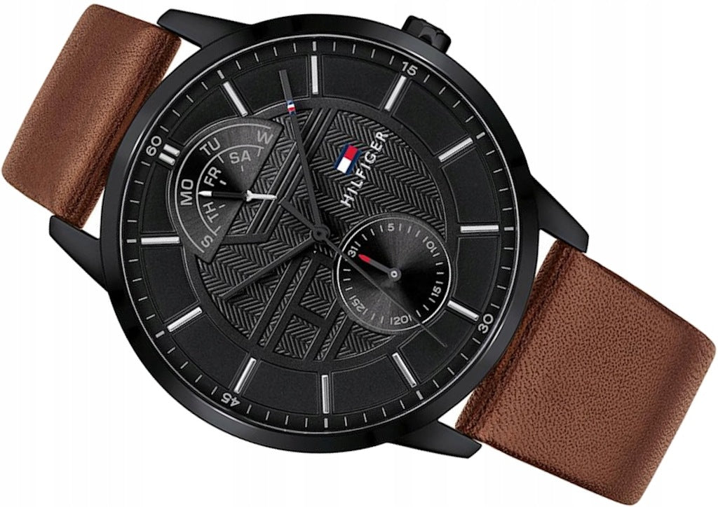  Shop Authentic Tommy Hilfiger Hunter Black Dial Brown Leather Strap Watch for Men - 1791604 - Luxxuri