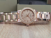  Shop Authentic Burberry The City Diamonds Rose Dial Rose Gold Steel Strap Watch for Women - BU9225 - Luxxuri