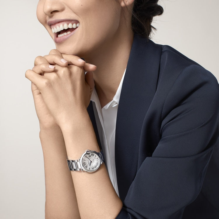  Shop Authentic Cartier Ballon Bleu De Cartier Diamonds Silver Dial Silver Steel Strap Watch for Women - W4BB0022 - Luxxuri