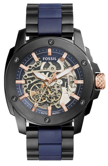  Shop Authentic Fossil Modern Machine Automatic Skeleton Blue Dial Two Tone Steel Strap Watch for Men - ME3133 - Luxxuri