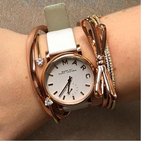  Shop Authentic Marc Jacobs Baker White Dial White Leather Strap Watch for Women - MBM1283 - Luxxuri