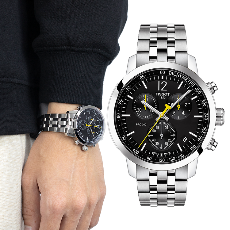  Shop Authentic Tissot PRC 200 Chronograph Black Dial Silver Steel Strap Watch For Men - T114.417.11.057.00 - Luxxuri