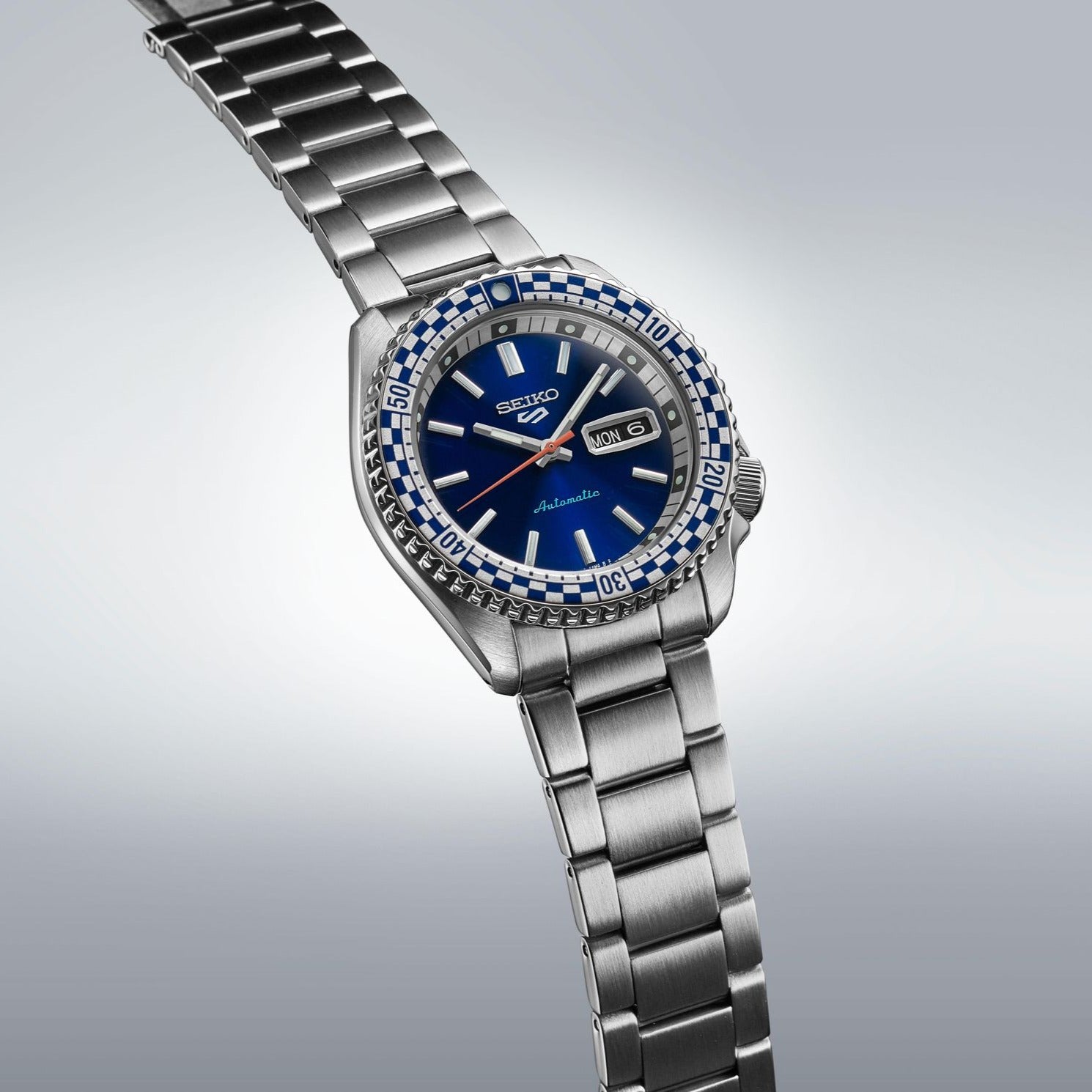  Shop Authentic Seiko 5 Sports Petrol Blue Checker Flag Special Edition Blue Dial Silver Steel Strap Watch For Men - SRPK65K1 - Luxxuri