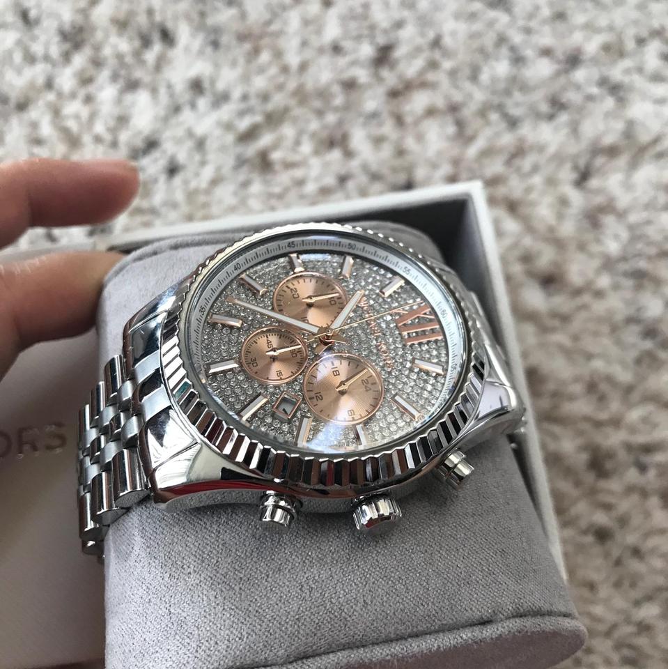  Shop Authentic Michael Kors Lexington Chronograph Silver Dial Silver Steel Strap Watch for Men - MK8515 - Luxxuri