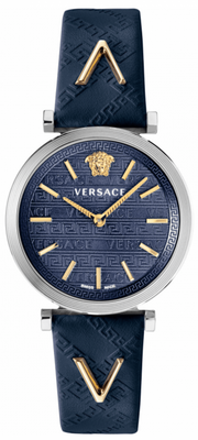 Shop Authentic Versace V-Twist Quartz Blue Dial Blue Leather Strap Watch for Women - VELS00119 - Luxxuri