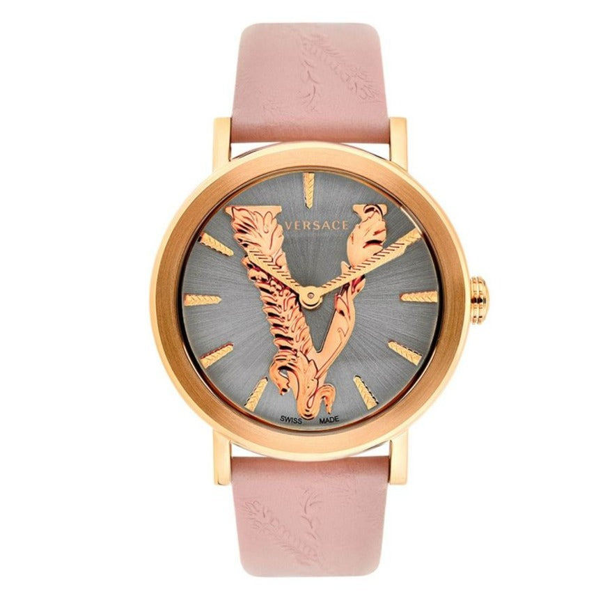  Shop Authentic Versace Virtus Quartz Grey Dial Pink Leather Strap Watch for Women - VEHC00319 - Luxxuri