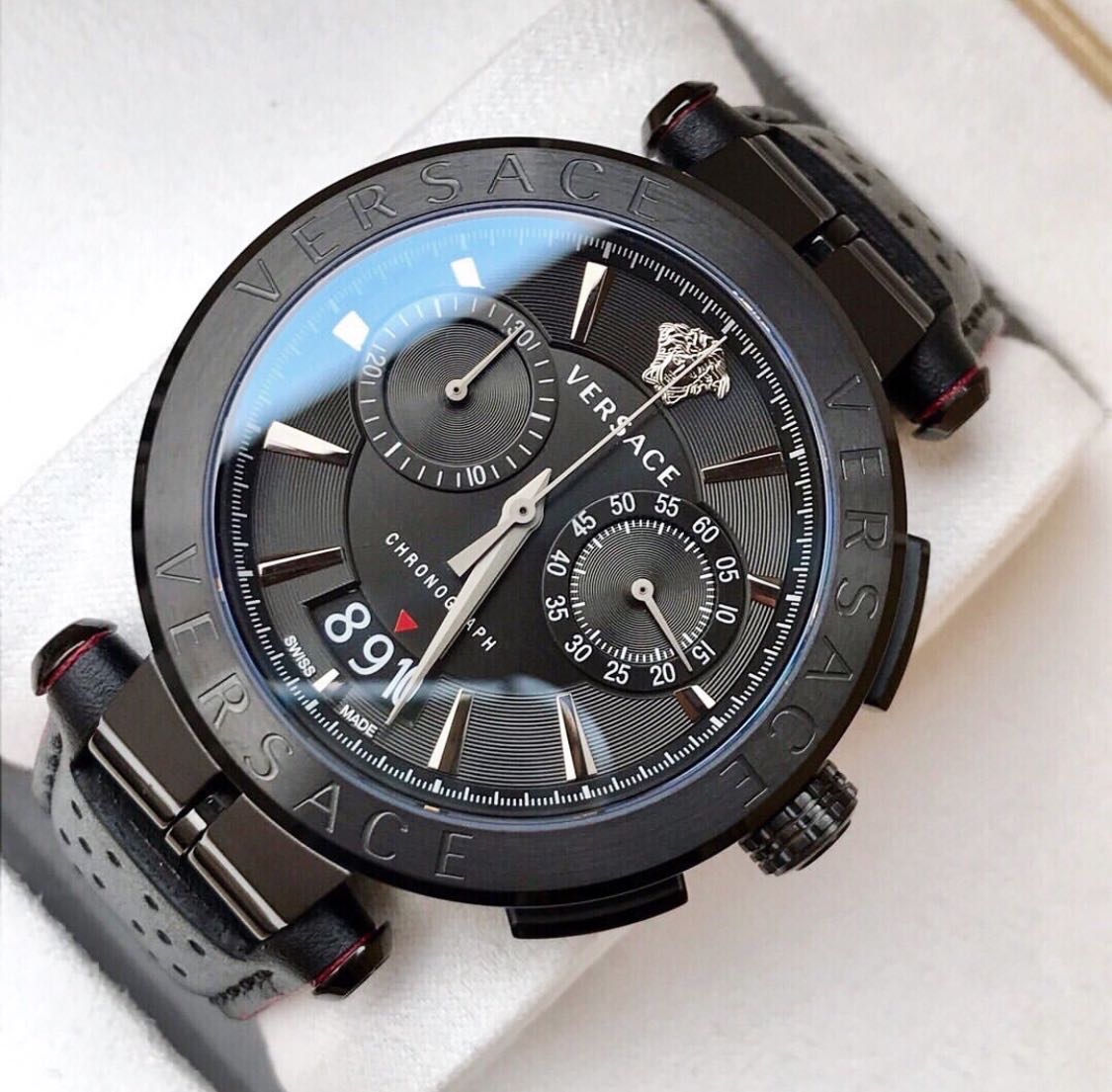  Shop Authentic Versace V-Racer Aion Chronograph Black Dial Black Leather Strap Watch for Men - VBR030017 - Luxxuri