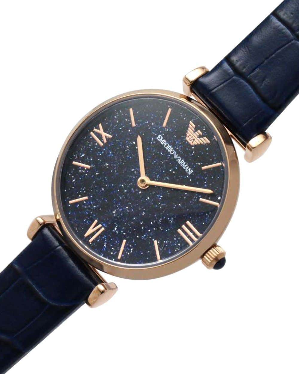  Shop Authentic Emporio Armani Gianni T-Bar Quartz Blue Dial Blue Leather Strap Watch for Women - AR11424 - Luxxuri