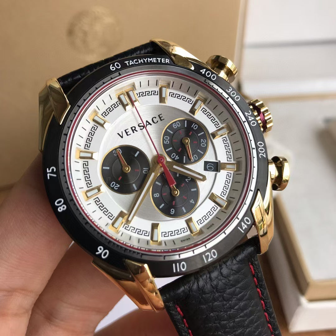  Shop Authentic Versace V-Ray Chronograph White Dial Black Leather Strap Watch for Men - VDB040014 - Luxxuri