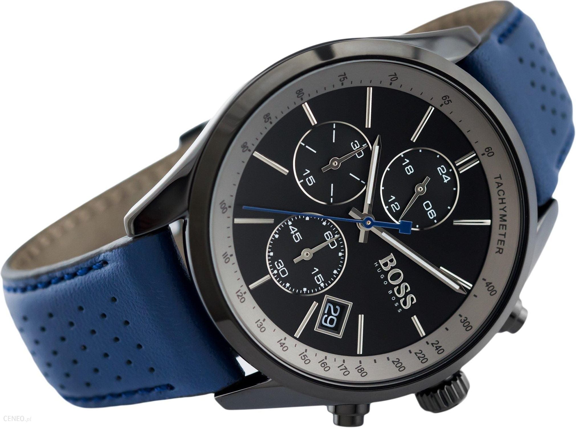  Shop Authentic Hugo Boss Grand Prix Chronograph Black Dial Blue Leather Strap Watch for Men - 1513563 - Luxxuri