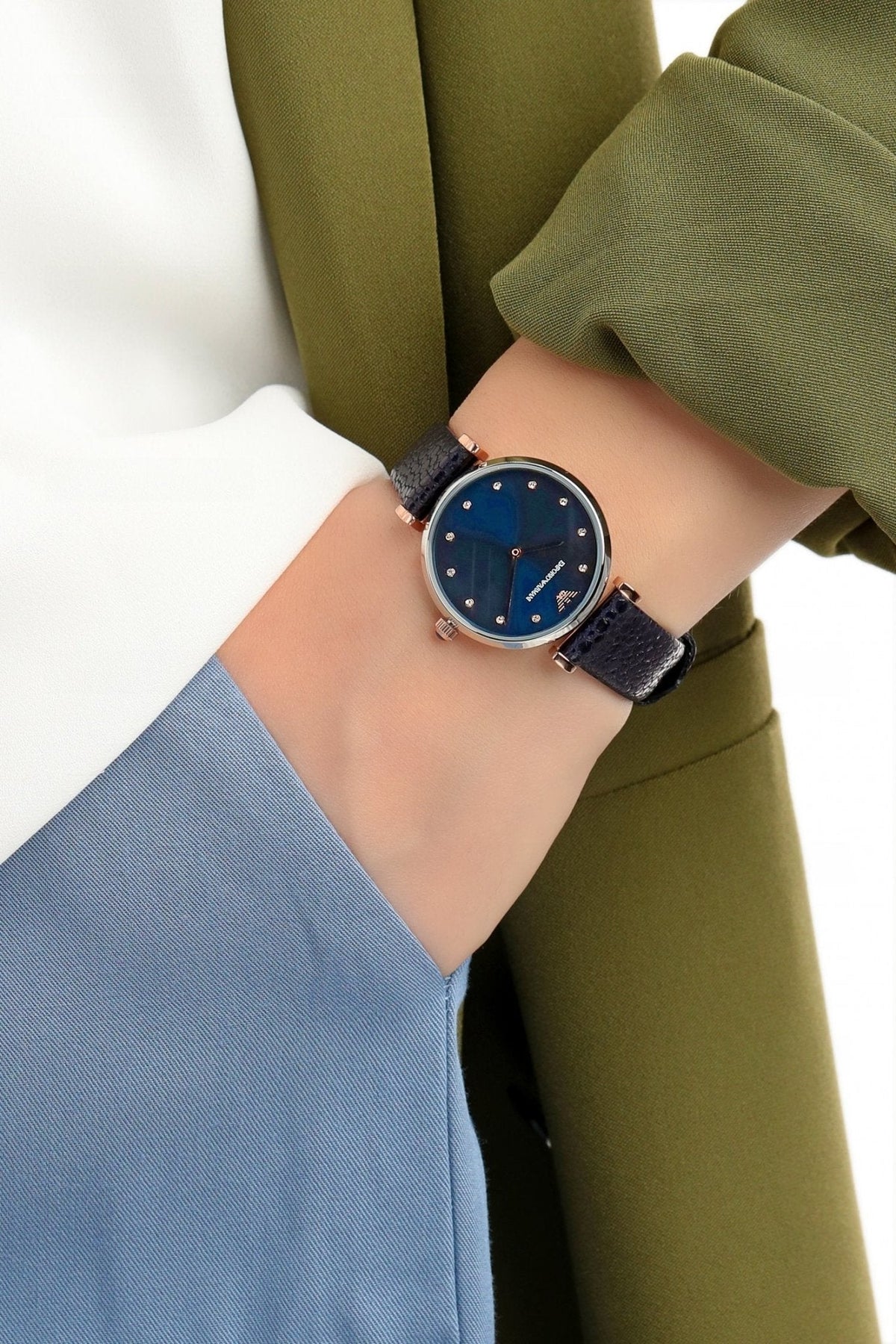  Shop Authentic Emporio Armani Gianni T Bar Analog Blue Dial Black Leather Strap Watch For Women - AR1989 - Luxxuri