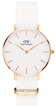  Shop Authentic Daniel Wellington Classic Petite Dover White Dial White Nylon Strap Watch For Women - DW00100311 - Luxxuri