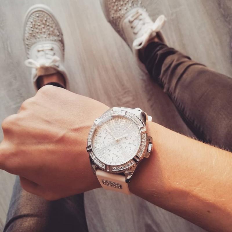  Shop Authentic Guess Frontier Diamonds Silver Dial White Rubber Strap Watch For Women - W1160L4 - Luxxuri