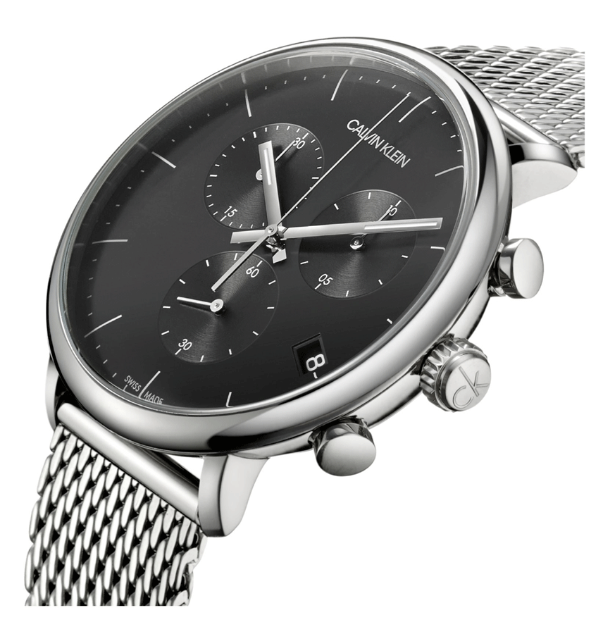  Shop Authentic Calvin Klein High Noon Chronograph Black Dial Silver Mesh Bracelet Watch for Men - K8M27121 - Luxxuri
