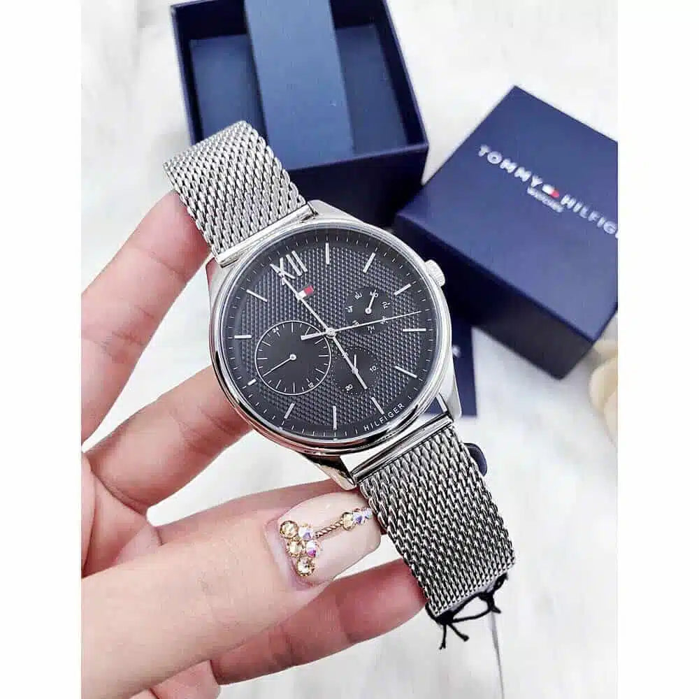  Shop Authentic Tommy Hilfiger Damon Quartz Chronograph Black Dial Silver Mesh Bracelet Watch for Men - 1791415 - Luxxuri
