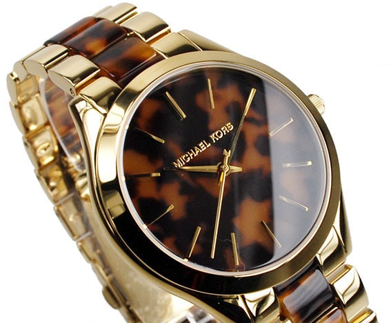  Shop Authentic Michael Kors Slim Runway Tortoise Shell Dial Two Tone Steel Strap Watch for Women - MK4284 - Luxxuri