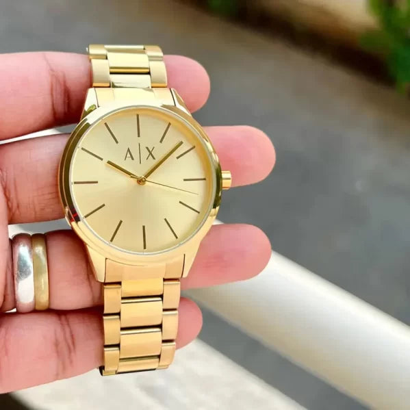  Shop Authentic Armani Exchange Cayde Analog Gold Dial Gold Steel Strap Watch For Men - AX2707 - Luxxuri