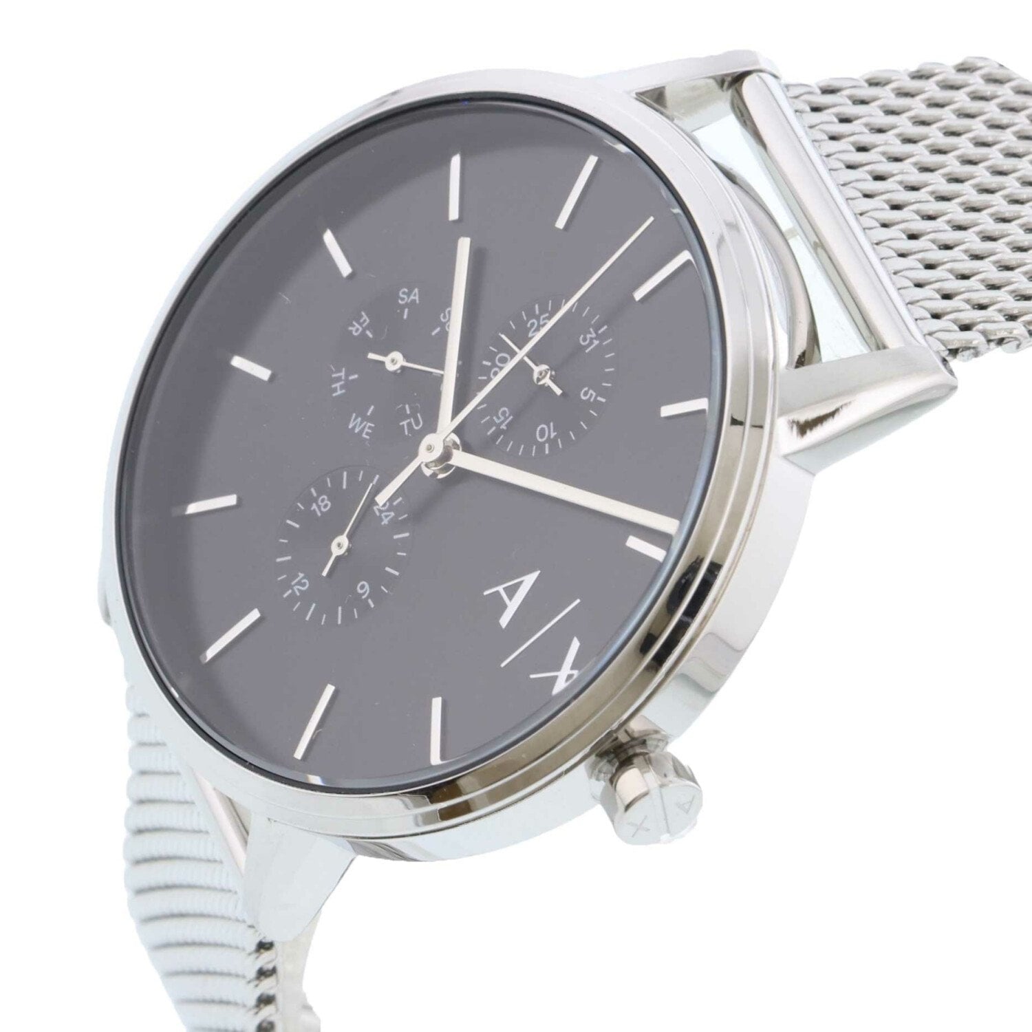  Shop Authentic Armani Exchange Cayde Chronograph Black Dial Silver Mesh Strap Watch For Men - AX2714 - Luxxuri