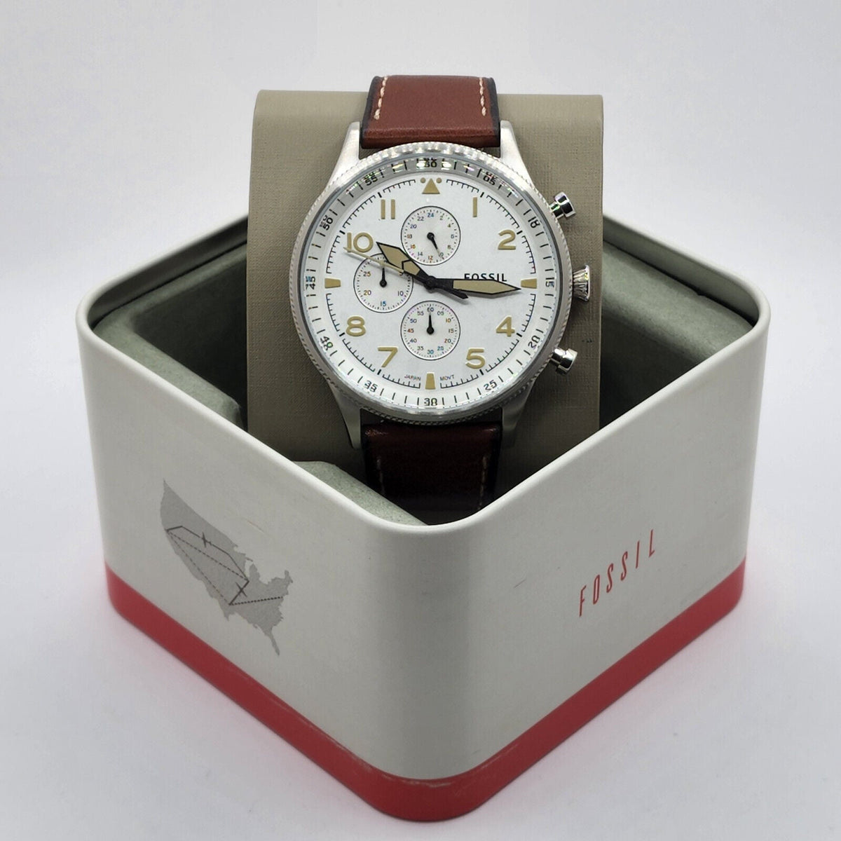  Shop Authentic Fossil Retro Pilot Chronograph Silver Dial Brown Leather Strap Watch for Men - FS5809 - Luxxuri