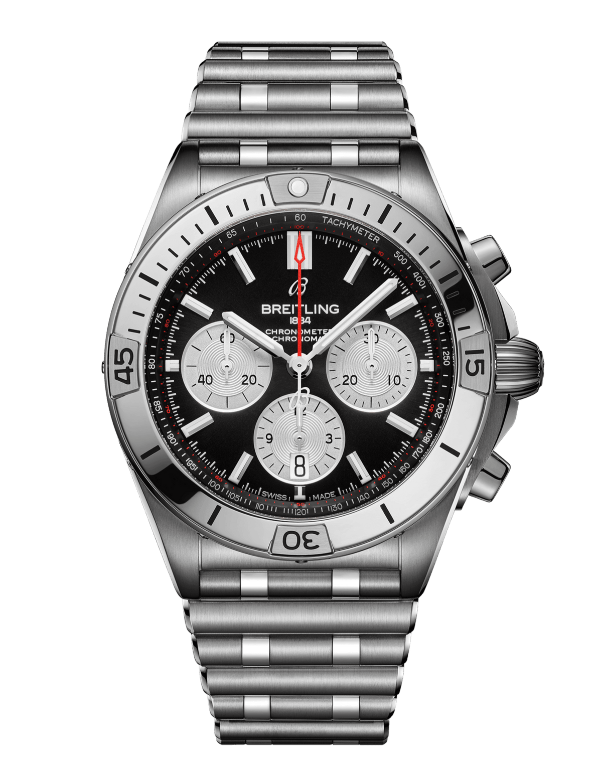  Shop Authentic Breitling Chronomat B01 42mm Black Dial Silver Steel Strap Watch for Men - AB0134101B1A1 - Luxxuri