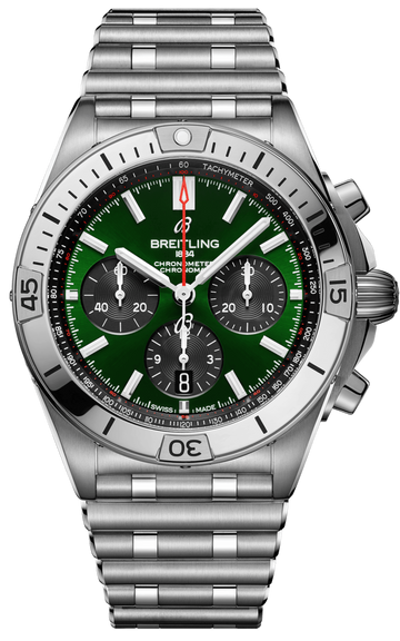  Shop Authentic Breitling Chronomat B01 42 Green Dial Silver Steel Strap Watch for Men - AB0134101L1A1 - Luxxuri