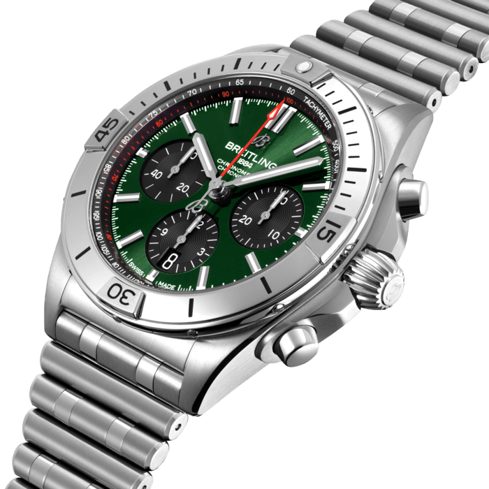 Shop Authentic Breitling Chronomat B01 42 Green Dial Silver Steel Strap Watch for Men - AB0134101L1A1 - Luxxuri