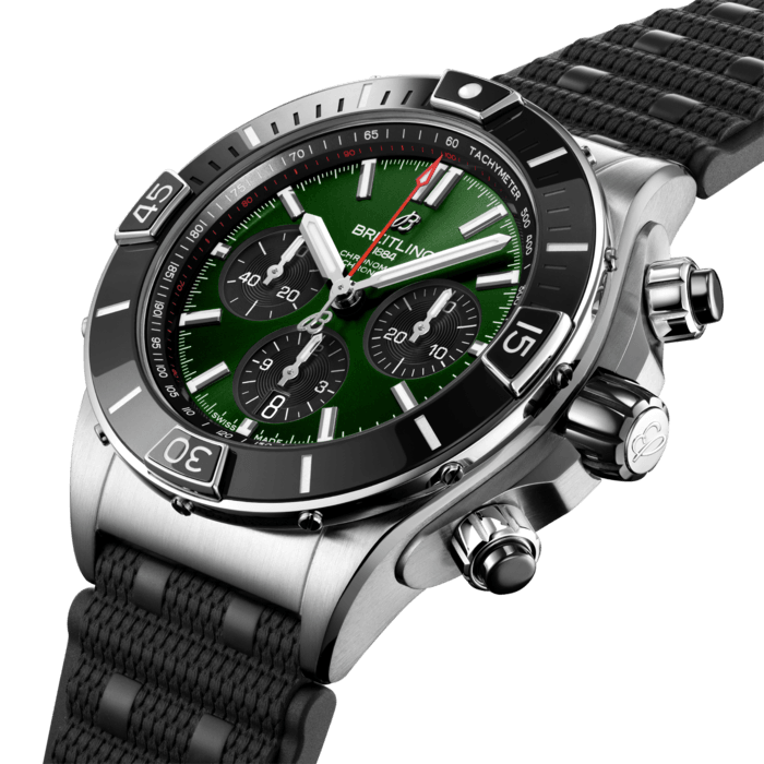  Shop Authentic Breitling Super Chronomat B01 44 Green Dial Black Rubber Strap Watch for Men - AB0136251L1S1 - Luxxuri
