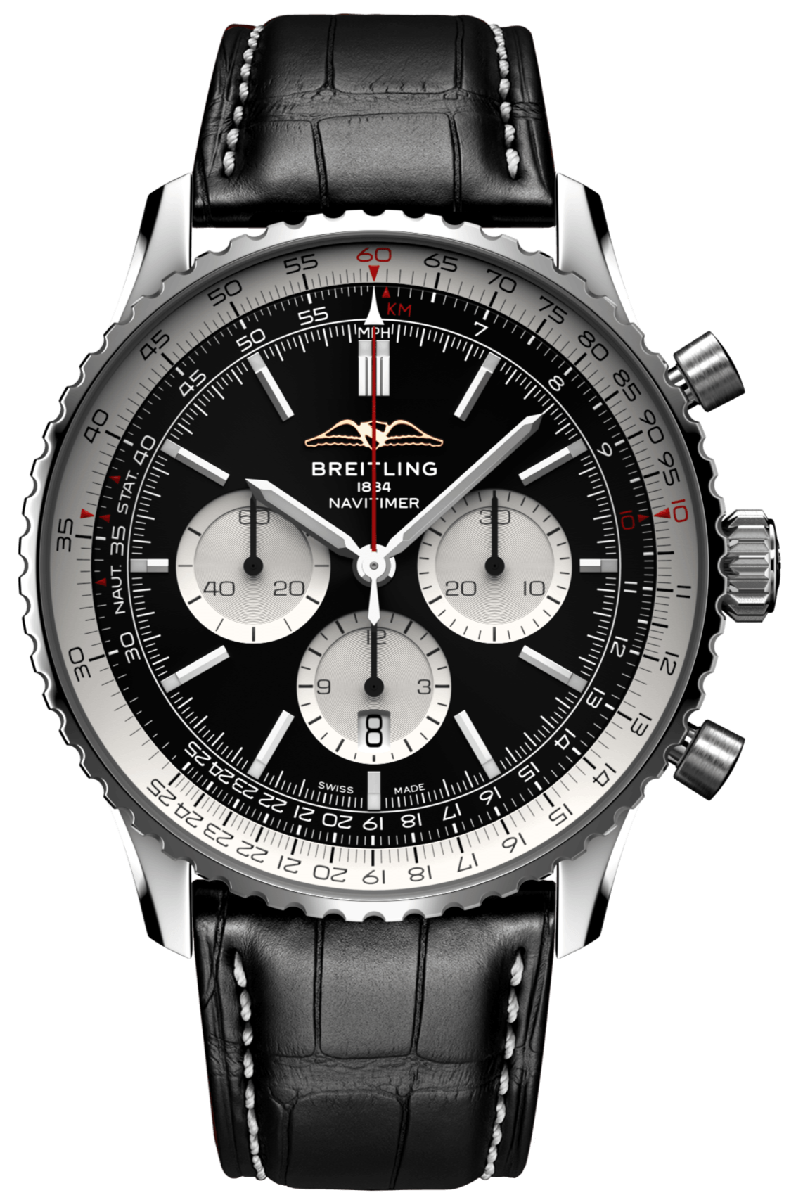  Shop Authentic Breitling Navitimer B01 Chronograph 46 Black Dial Black Leather Strap Watch for Men - AB0137211B1P1 - Luxxuri