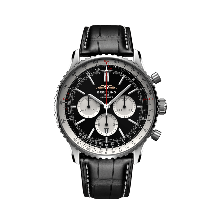  Shop Authentic Breitling Navitimer B01 Chronograph 46 Black Dial Black Leather Strap Watch for Men - AB0137211B1P1 - Luxxuri