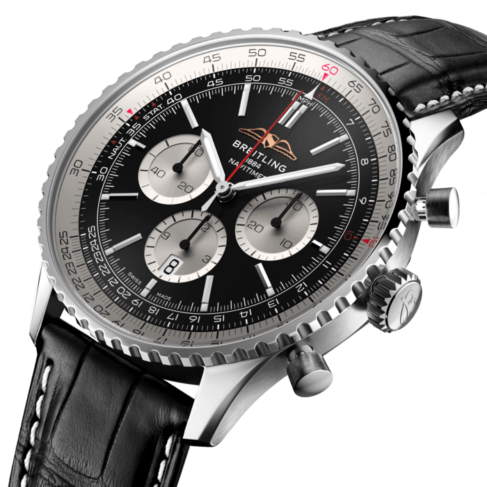  Shop Authentic Breitling Navitimer B01 Chronograph 46 Black Dial Black Leather Strap Watch for Men - AB0137211B1P1 - Luxxuri