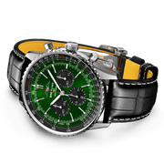  Shop Authentic Breitling Navitimer B01 Chronograph 46 Green Dial Black Leather Strap Watch for Men - AB0137241L1P1 - Luxxuri