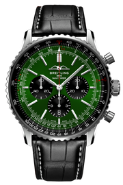  Shop Authentic Breitling Navitimer B01 Chronograph 46 Green Dial Black Leather Strap Watch for Men - AB0137241L1P1 - Luxxuri