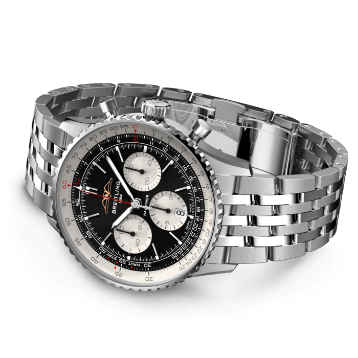  Shop Authentic Breitling Navitimer B01 Chronograph 43 Black Dial Silver Steel Strap Watch for Men - AB0138211B1A1 - Luxxuri
