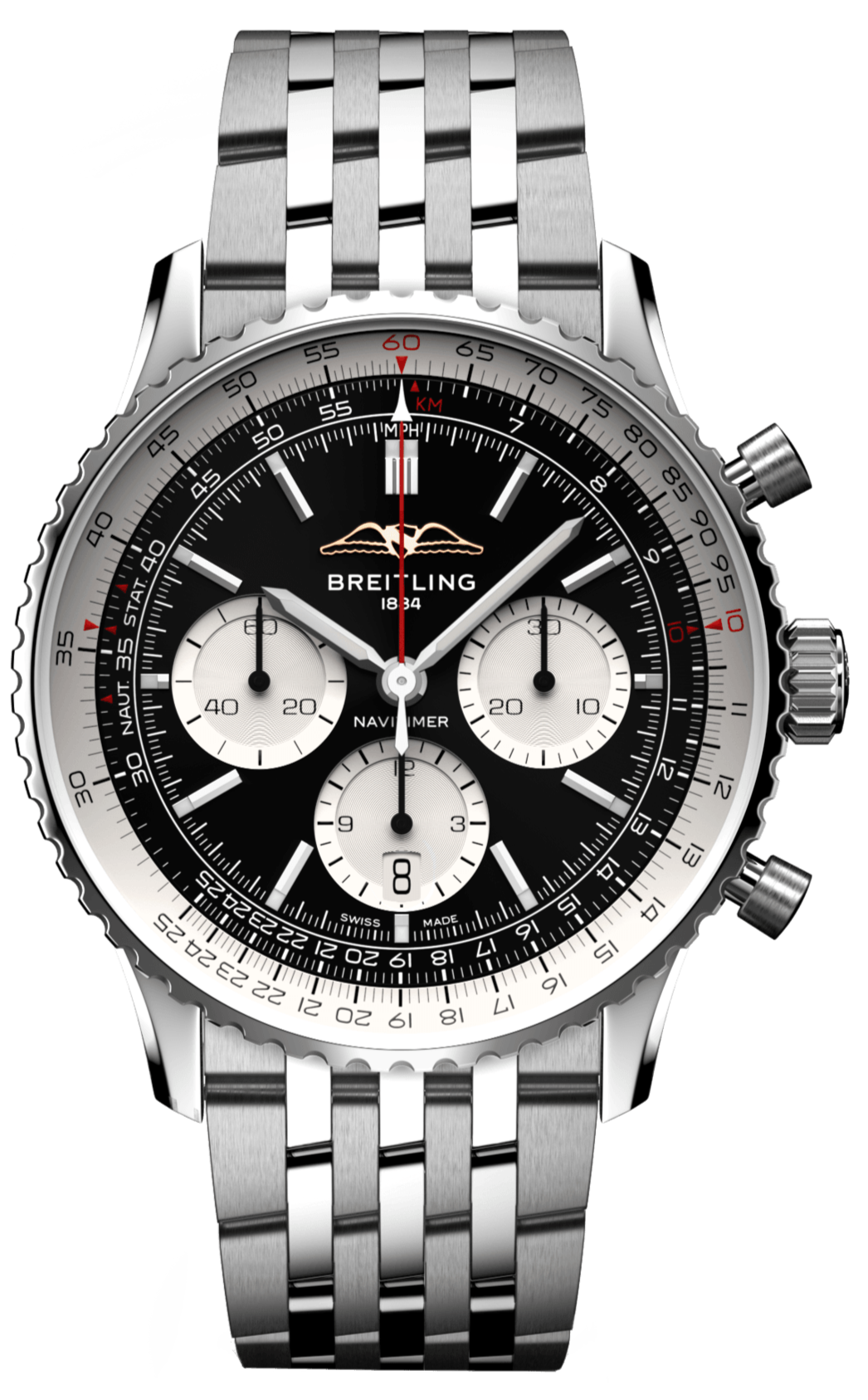  Shop Authentic Breitling Navitimer B01 Chronograph 43 Black Dial Silver Steel Strap Watch for Men - AB0138211B1A1 - Luxxuri