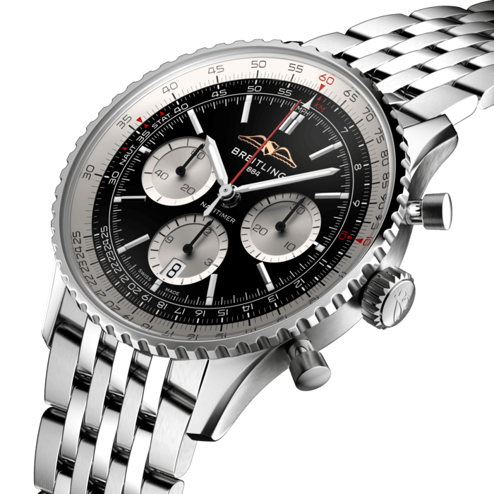  Shop Authentic Breitling Navitimer B01 Chronograph 43 Black Dial Silver Steel Strap Watch for Men - AB0138211B1A1 - Luxxuri