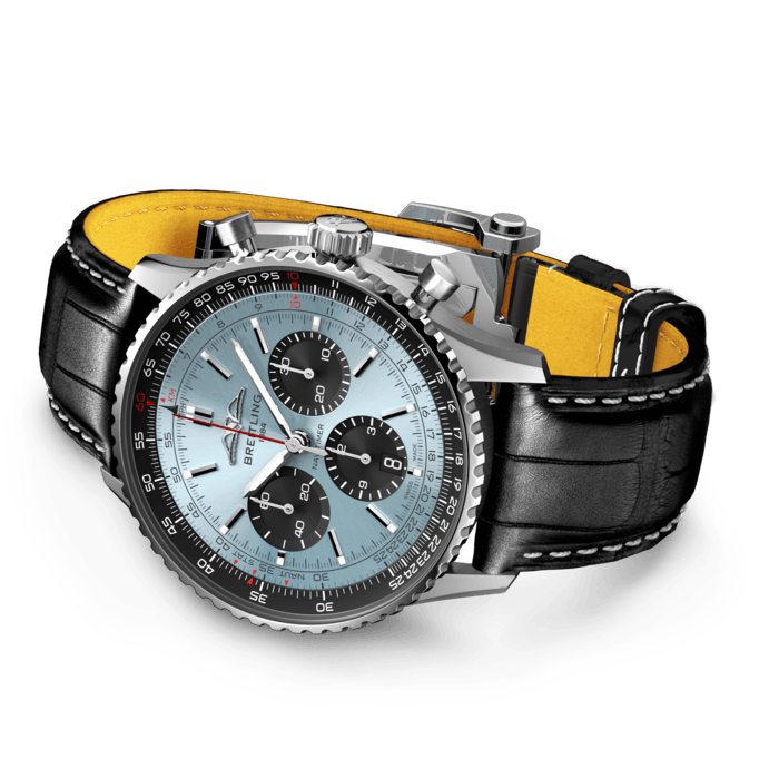  Shop Authentic Breitling Navitimer B01 Chronograph 43 Blue Dial Black Leather Strap Watch for Men - AB0138241C1P1 - Luxxuri