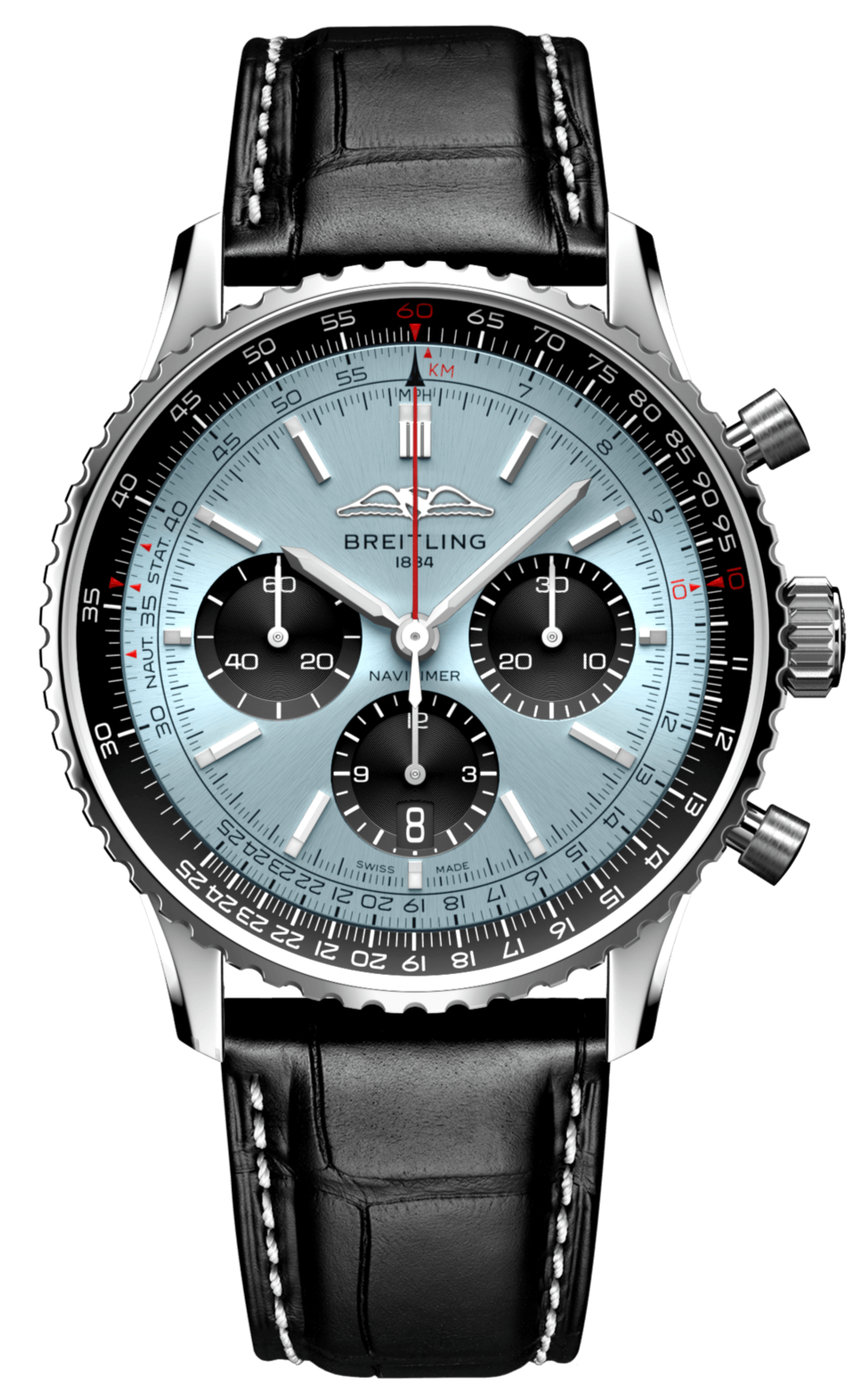  Shop Authentic Breitling Navitimer B01 Chronograph 43 Blue Dial Black Leather Strap Watch for Men - AB0138241C1P1 - Luxxuri