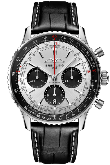  Shop Authentic Breitling Navitimer B01 Chronograph 43 Silver Dial Black Leather Strap Watch for Men - AB0138241G1P1 - Luxxuri