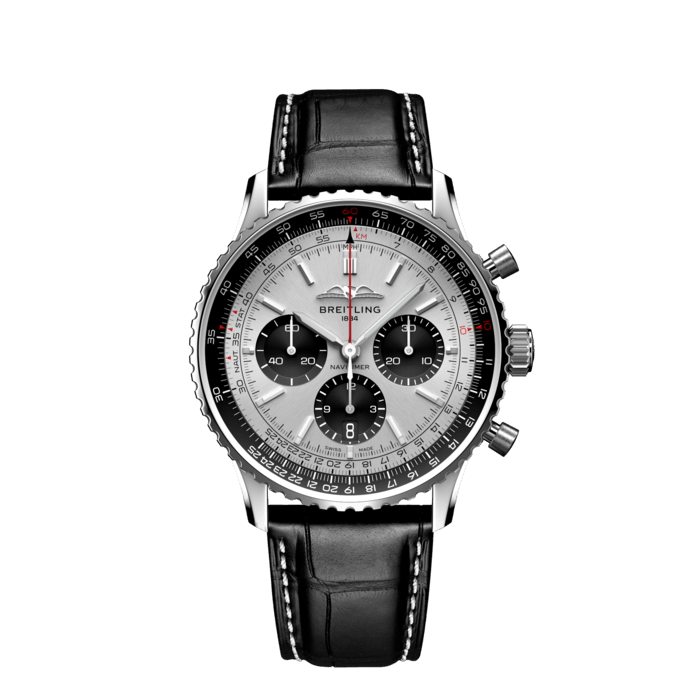  Shop Authentic Breitling Navitimer B01 Chronograph 43 Silver Dial Black Leather Strap Watch for Men - AB0138241G1P1 - Luxxuri