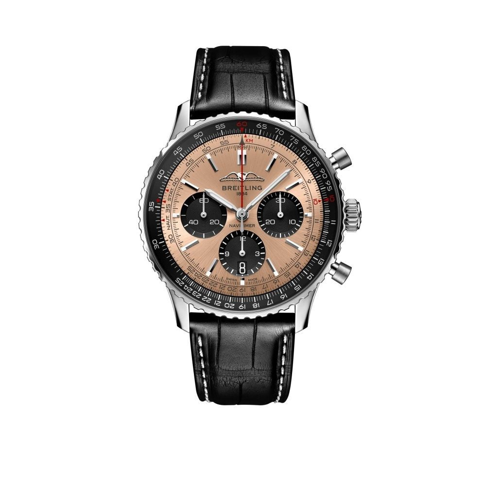  Shop Authentic Breitling Navitimer B01 Chronograph 43 Brown Dial Black Leather Strap Watch for Men - AB0138241K1P1 - Luxxuri