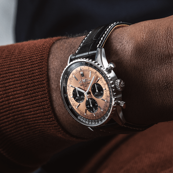 Shop Authentic Breitling Navitimer B01 Chronograph 43 Brown Dial Black Leather Strap Watch for Men - AB0138241K1P1 - Luxxuri
