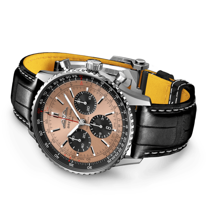  Shop Authentic Breitling Navitimer B01 Chronograph 43 Brown Dial Black Leather Strap Watch for Men - AB0138241K1P1 - Luxxuri