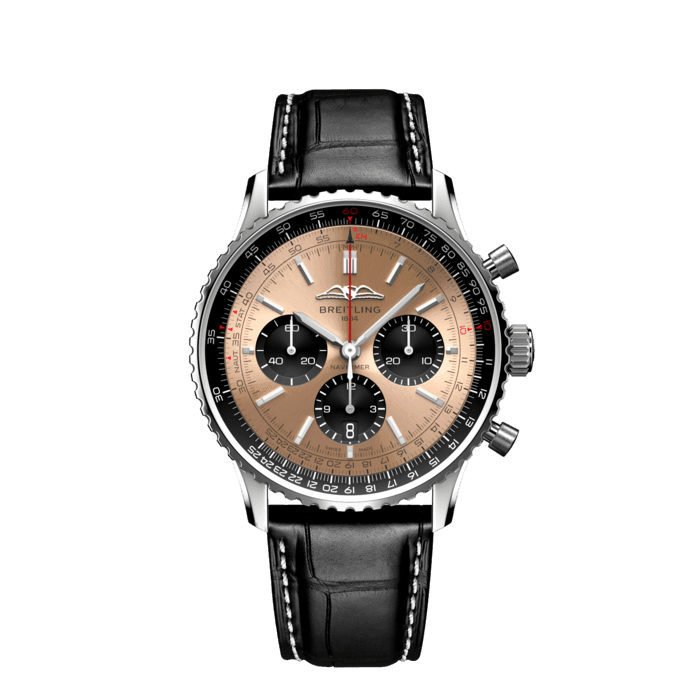  Shop Authentic Breitling Navitimer B01 Chronograph 43 Brown Dial Black Leather Strap Watch for Men - AB0138241K1P1 - Luxxuri