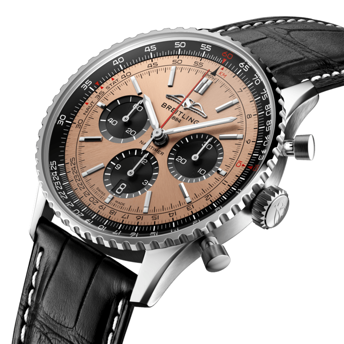  Shop Authentic Breitling Navitimer B01 Chronograph 43 Brown Dial Black Leather Strap Watch for Men - AB0138241K1P1 - Luxxuri