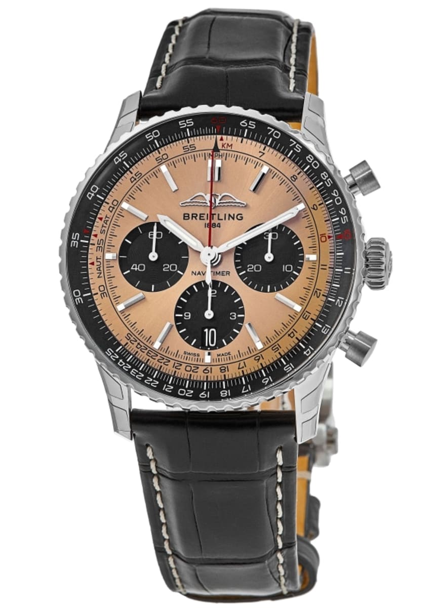  Shop Authentic Breitling Navitimer B01 Chronograph 43 Brown Dial Black Leather Strap Watch for Men - AB0138241K1P1 - Luxxuri